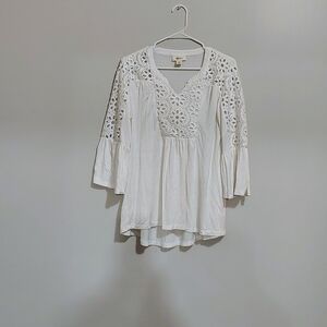 Style & Co. White Eyelet Crochet Tunic Top